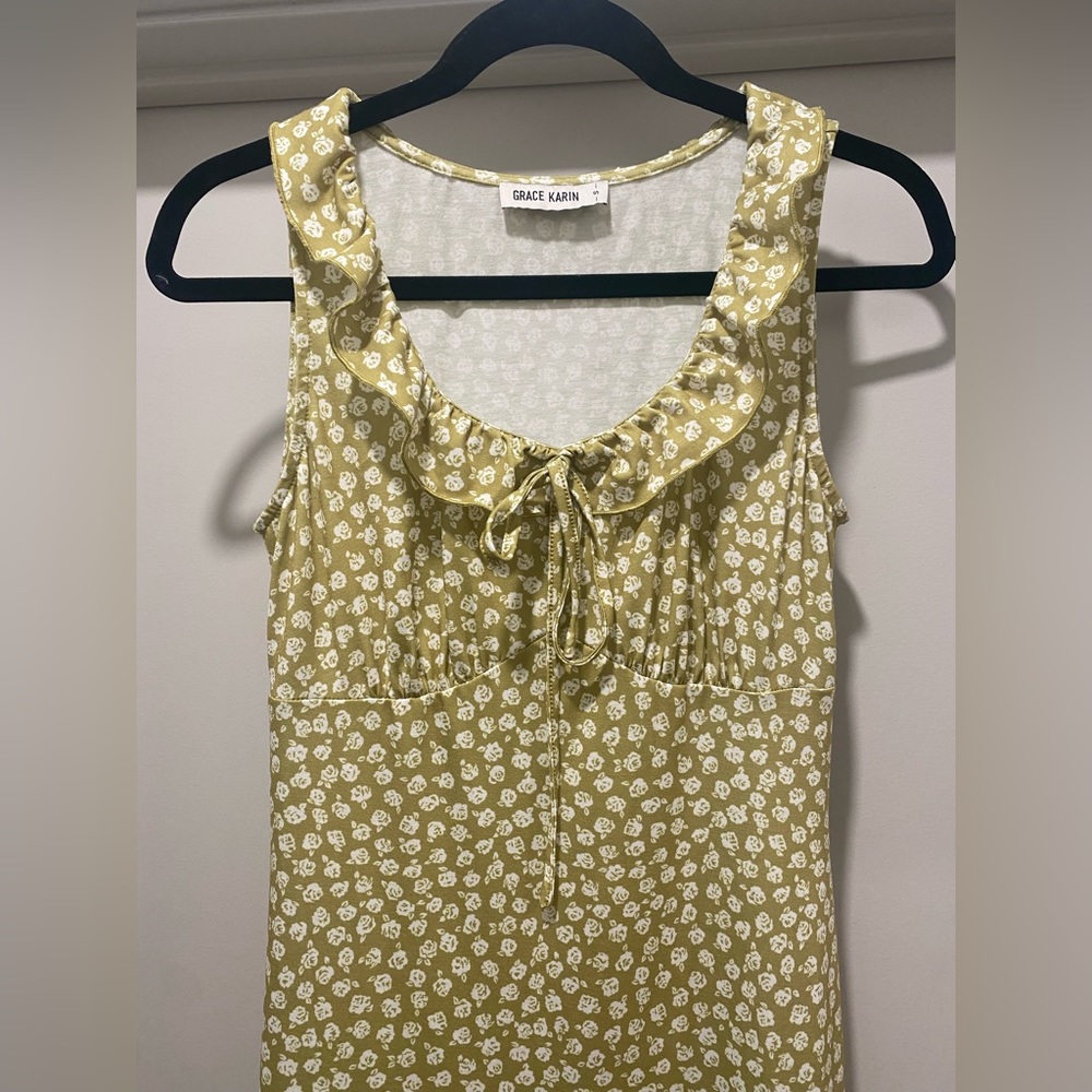 Grace Karin Olive Green Floral Midi Dress with White Print - Picture 5 of 16